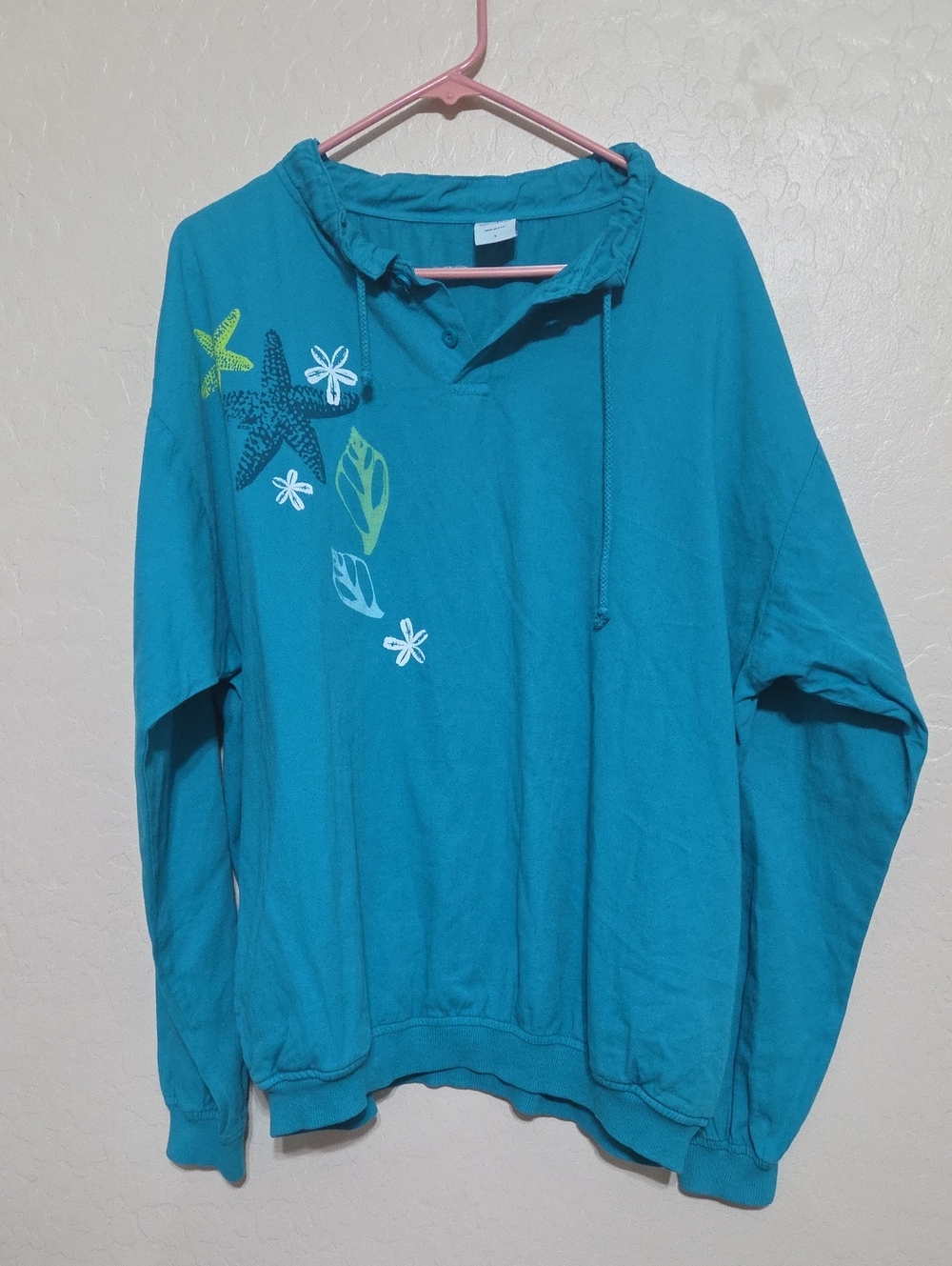 Crazy Shirts Hawaii Women’s L Teal Starfish Pullover Sweatshirt Made USA 2014